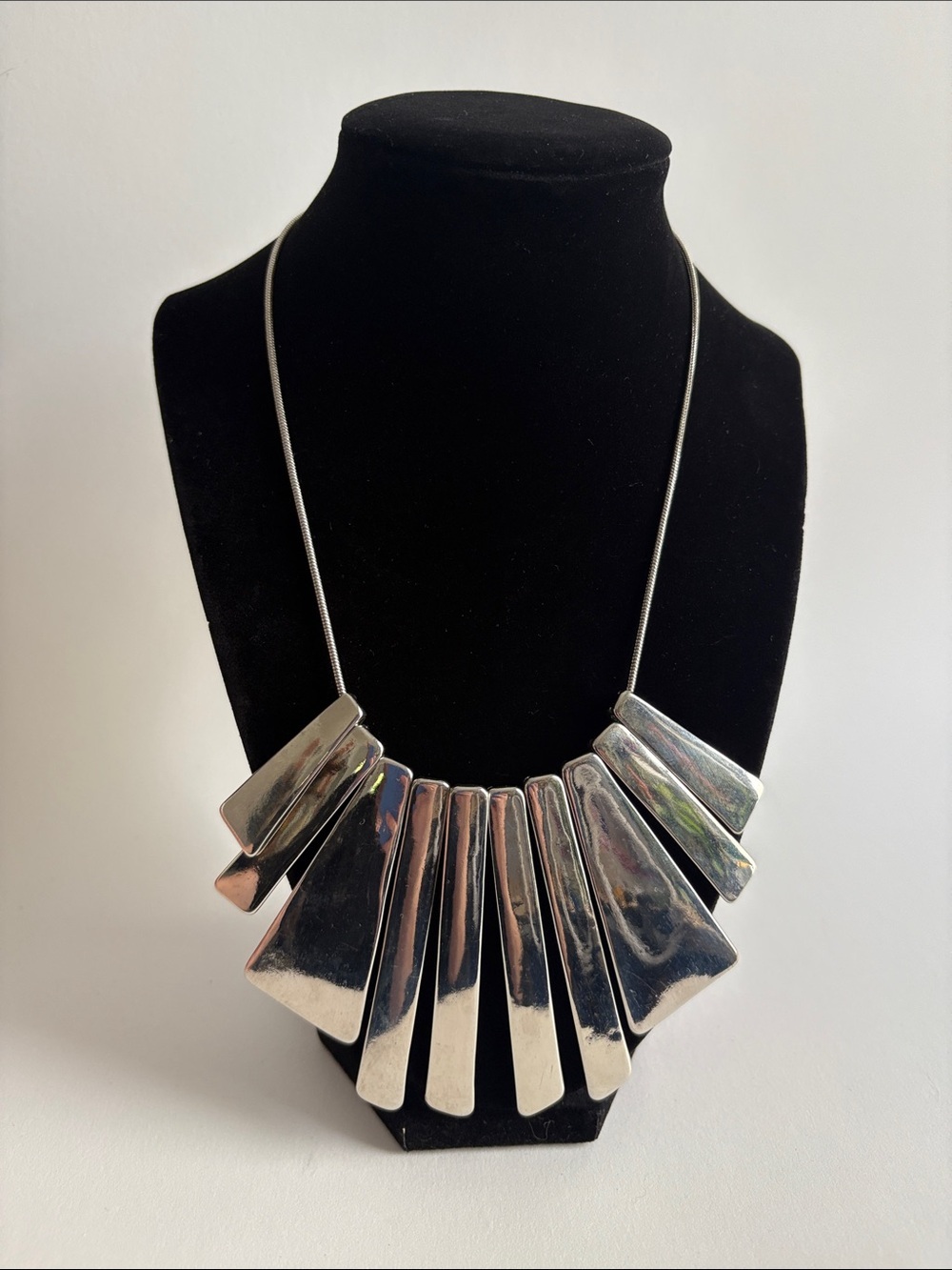 Silver Bib Necklace Fan Pendant Statement Modern Women Jewelry